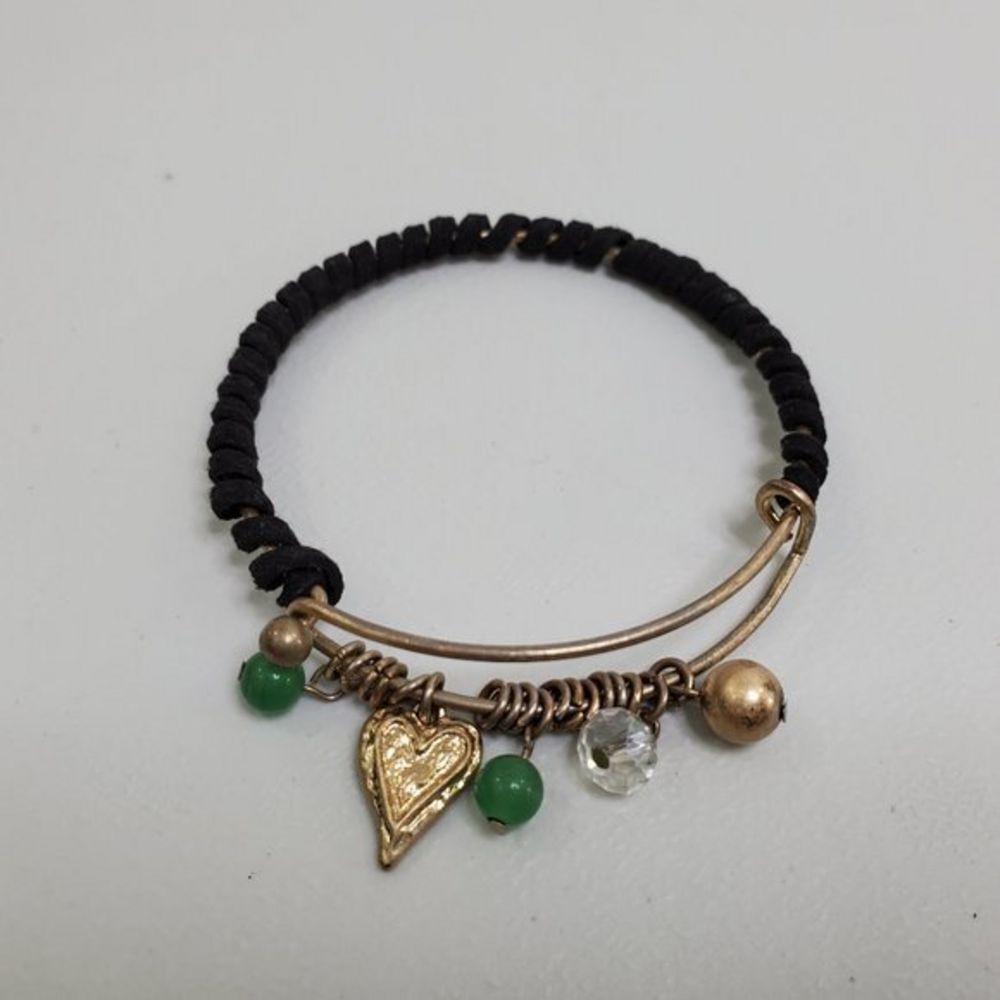 Sliding Bracelet Wrap Charm Gold Tone‎ Green Beaded